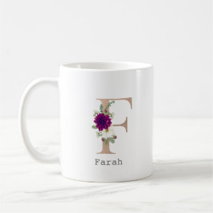 Mug Lettre de nom personnalisé Floral Alphabet "F"