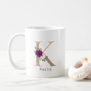 Mug Lettre de nom personnalisé Floral Alphabet "K"