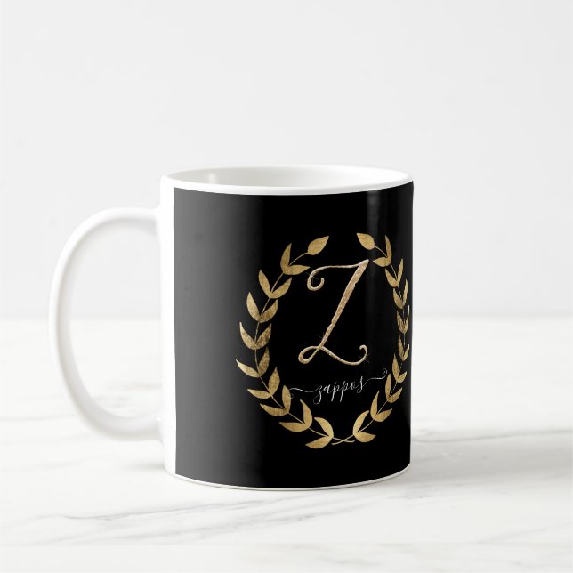 Mug Lettre de script Z Monogramme Noir n Or Nom (Gauche)