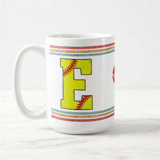 Mug Lettre de softball rétro vintage E en détresse