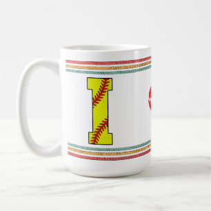 Mug Lettre de softball rétro vintage I universitaire