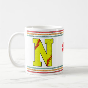 Mug Lettre de softball rétro vintage N en détresse