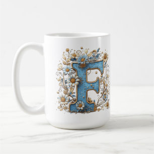 Mug Lettre décorative F avec émail bleu