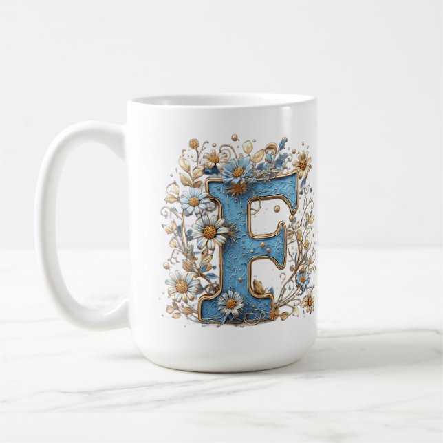 Mug Lettre décorative F avec émail bleu (Gauche)