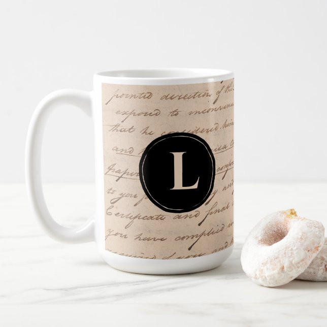 Mug Lettre d'écriture ancienne Monogramme papier (Avec donut)