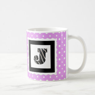 Mug Lettre d'impression de zèbre "J" sur le lilas/pois