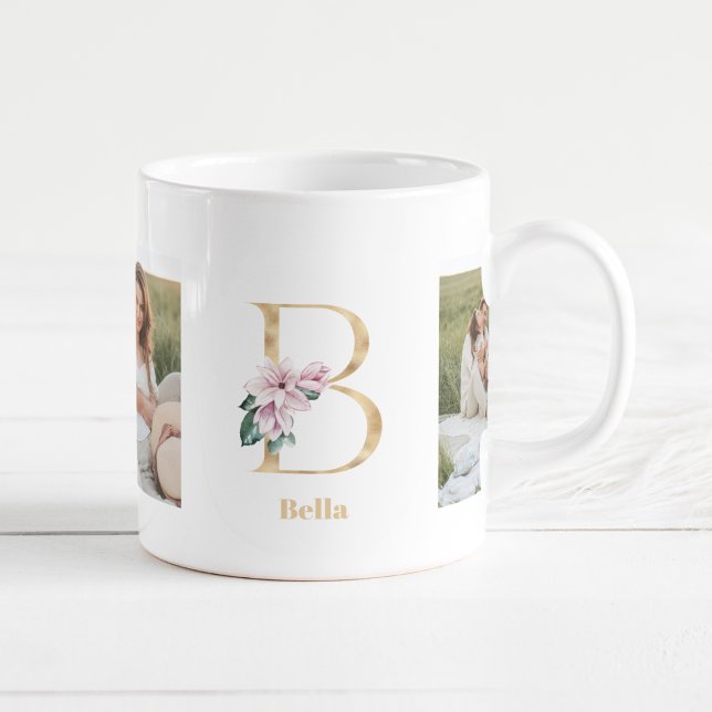 Mug LETTRE D'OR B Flower | Deux monogrammes photo (Créateur téléchargé)