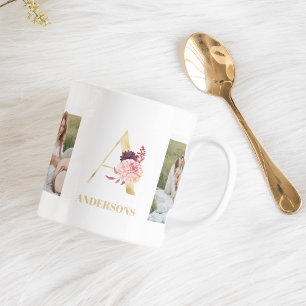 Mug LETTRE D'OR Fleur Moderne A   Deux monogrammes pho