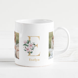Mug LETTRE D'OR Moderne E Flower   Deux monogrammes ph