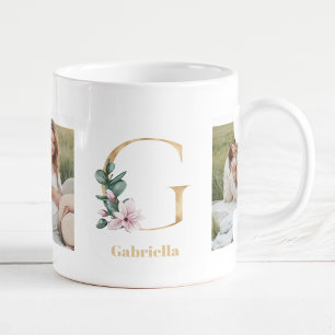 Mug Lettre d'or moderne G Flower   Deux monogrammes ph