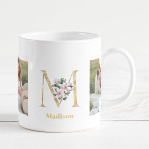 Mug Lettre d'or moderne M Flower   Deux monogrammes ph