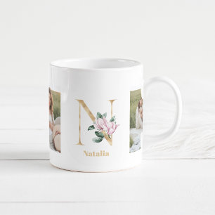 Mug Lettre d'or moderne N Flower   Deux monogrammes ph