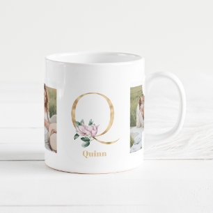 Mug Lettre d'or moderne Q Fleur   Deux monogrammes pho