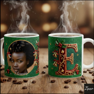 Mug Lettre E de Noël en velours rouge luxueux et or