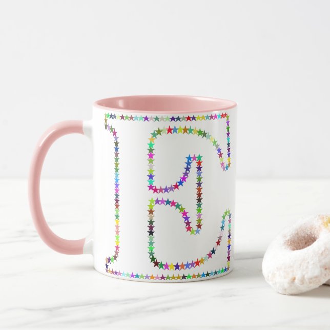 Mug Lettre E d'étoile d'arc-en-ciel (Avec donut)