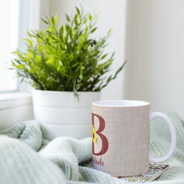 Mug Lettre en bois de grange B & Tournesols Personnali (Créateur téléchargé)