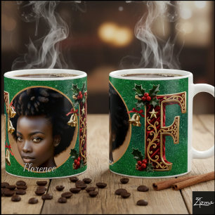 Mug Lettre F de Noël en velours rouge luxueux et or