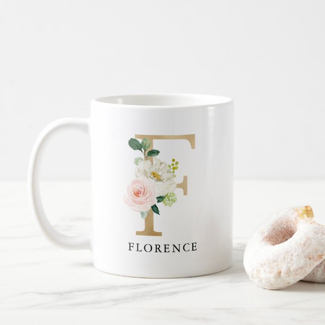 MUG LETTRE F MONOGRAPHIQUE FLEUVE ET OR ROSE FROIDE (Avec donut)