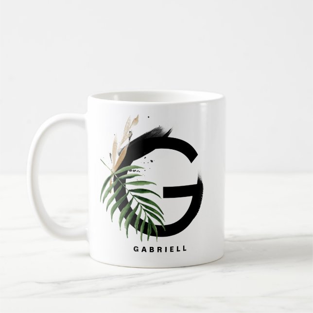 Mug Lettre feuille de palme tropicale G Monogramme per (Gauche)