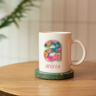 Mug LETTRE Fille Abstraite rose et jaune A