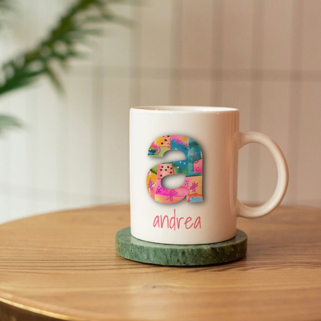 Mug LETTRE Fille Abstraite rose et jaune A (Créateur téléchargé)