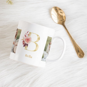 Mug LETTRE FLEUR D'OR ACTUELLE B   Deux monogrammes ph
