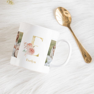 Mug LETTRE FLEUR D'OR ACTUELLE E   Deux monogrammes ph