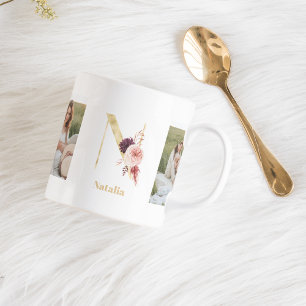 Mug LETTRE FLEUR D'OR ACTUELLE N   Deux monogrammes ph