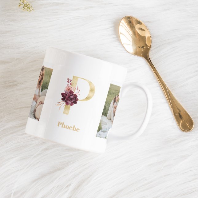 Mug LETTRE FLEUR D'OR ACTUELLE P | Deux monogrammes ph (Créateur téléchargé)