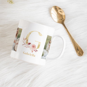 Mug LETTRE FLEUR D'OR GRECQUE G   Deux monogrammes pho