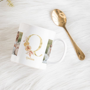 Mug LETTRE FLEUR D'Or Moderne Q   Deux monogrammes pho