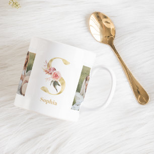 Mug LETTRE FLEUR D'Or Moderne S   Deux monogrammes pho
