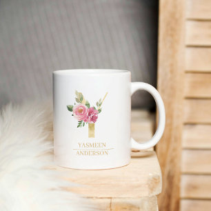 Mug LETTRE FLEURIE D'Aquarelle Or Tendance Y   Monogra
