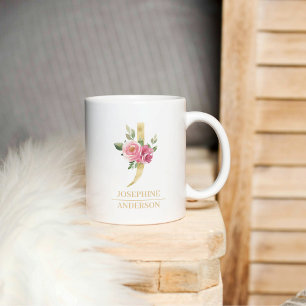 Mug LETTRE FLEURIE J AQUATIE OR tendance   Monogramme