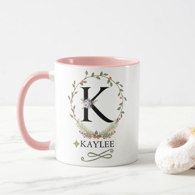 MUG LETTRE FLEURIE MACTE K MOYENNE BOURSE (Avec donut)