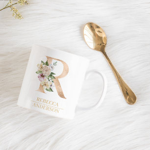 Mug LETTRE FLEURIE OR ACTUELLE R   Monogramme