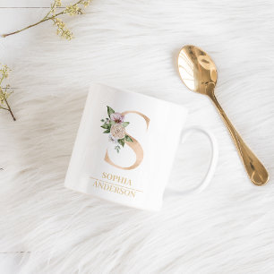 Mug LETTRE FLEURIE OR ACTUELLE S   Monogramme