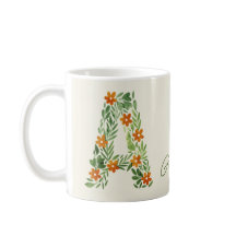 Lettre florale A personnalisée avec fleurs orange