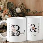 Mug LETTRE Florale BOHO MAÎTRISE<br><div class="desc">Fête de mariage merci tasse cadeau pour personnaliser pour votre demoiselle d'honneur. Bridesmaid est écrit à l'aide de lettres florales boho neutres et d'écriture manuscrite. Vous pouvez également ajouter le nom de la mariée et du marié ainsi que la date de leur mariage, qui encadre une esperluette fleurie de coordination....</div>