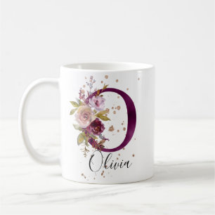 Mug LETTRE Florale BURMANDE ROUGE ROSE O MONogramme
