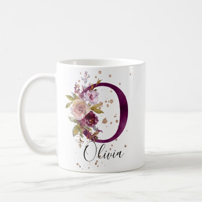 Mug LETTRE Florale BURMANDE ROUGE ROSE O MONogramme (Gauche)