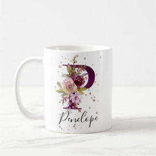 Mug LETTRE Florale BURMANDE ROUGE ROSE P MONO