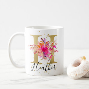 Mug LETTRE Florale CLAIRE CHAUDE rose CHAUD H MONogram