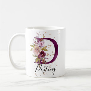 Mug LETTRE Florale DE CRÈME ROSE DE BOURGOGNE D MONogr