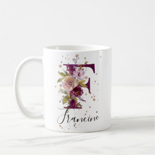 Mug LETTRE FLORALE DE CRÈME ROSE DE BOURGOGNE F MONogr