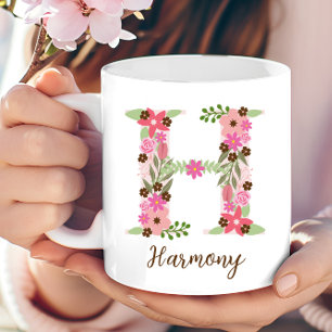 Mug Lettre florale H Monogramme personnalisée