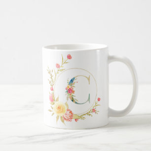 Mug Lettre florale initiale Cadre floral