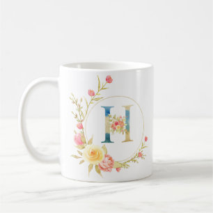 Mug Lettre florale initiale H cadre floral