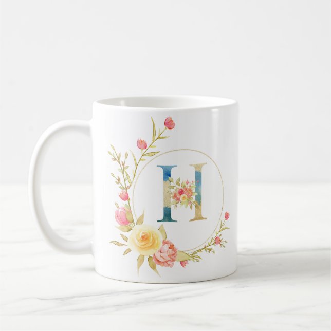 Mug Lettre florale initiale H cadre floral (Gauche)