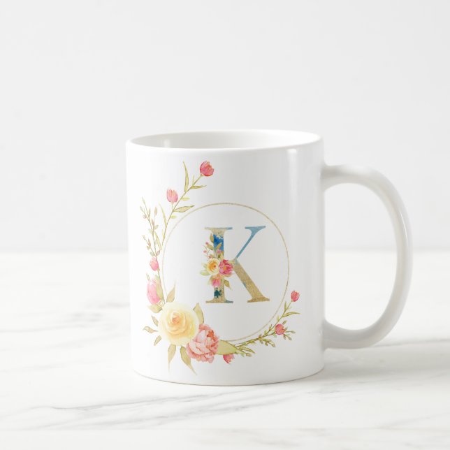 Mug Lettre florale initiale K cadre floral (Droite)